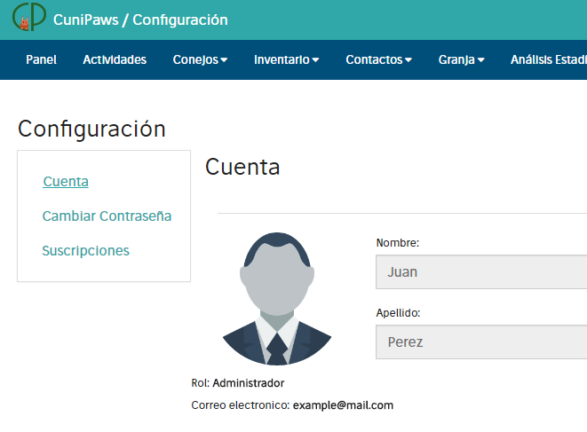 Panel de configuraciones