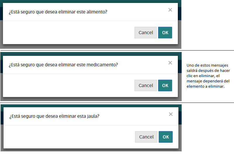 Modal de confirmarción para eliminar elemento.